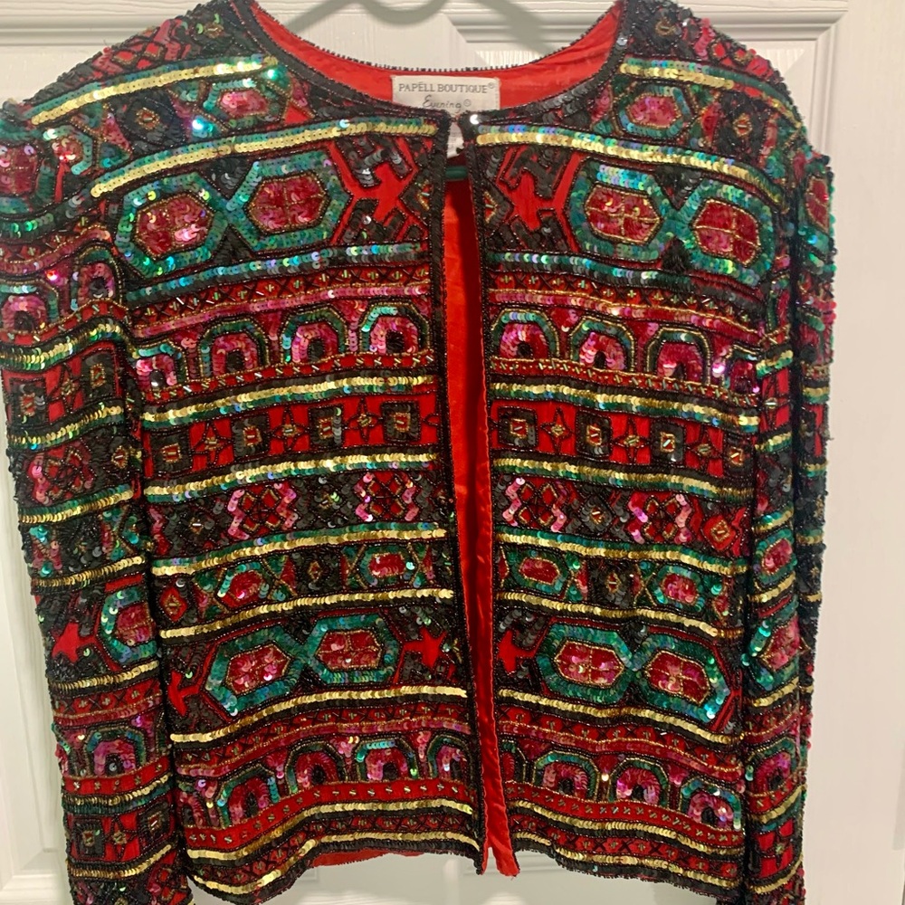 Papelle Boutique evening jacket! Silk, beaded sequins fully lined, Stunning !